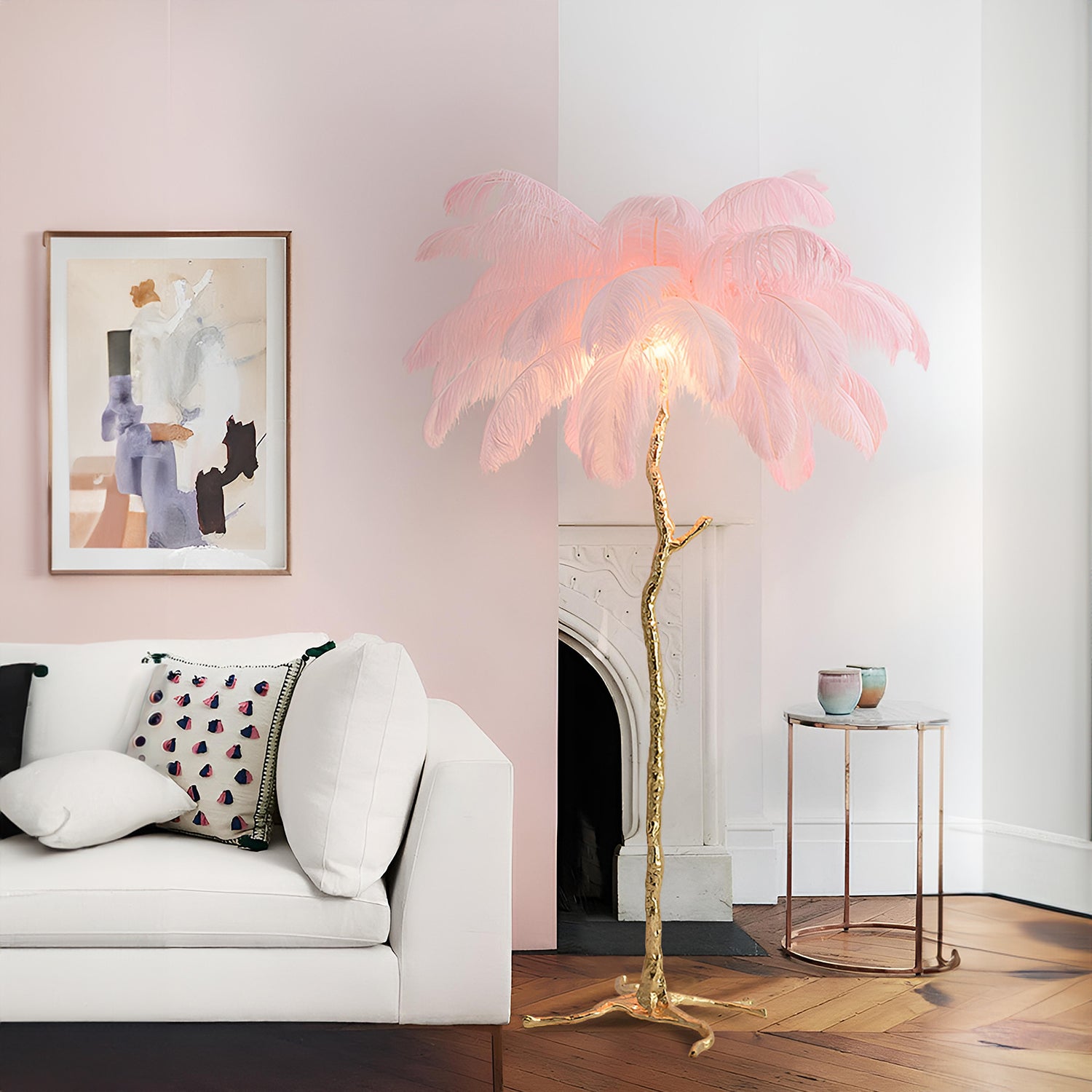 Ostrich Feather Brass Floor Lamp